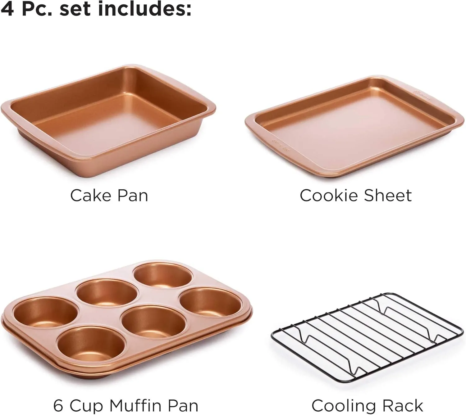 Ecolution Non-Stick Toaster Oven Bakeware Set 4-Piece, Carbon Steel, Easy to Clean and Perfect for Single Servings, Copper