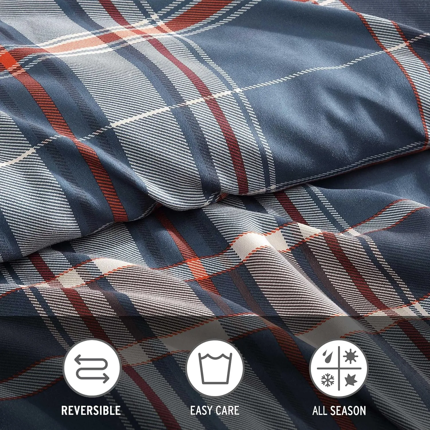 Eddie Bauer - Twin Duvet Cover, Reversible Bedding Set with Matching Shams, Cozy Home Decor (Shasta Lake Navy, Twin)