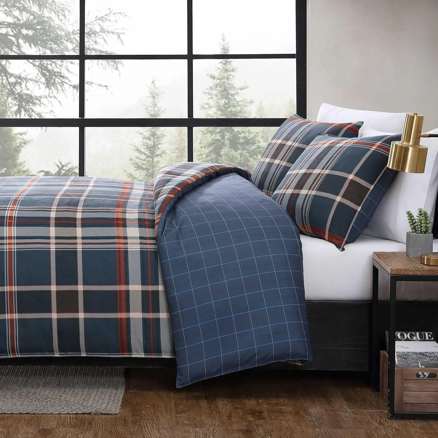 Eddie Bauer - Twin Duvet Cover, Reversible Bedding Set with Matching Shams, Cozy Home Decor (Shasta Lake Navy, Twin)