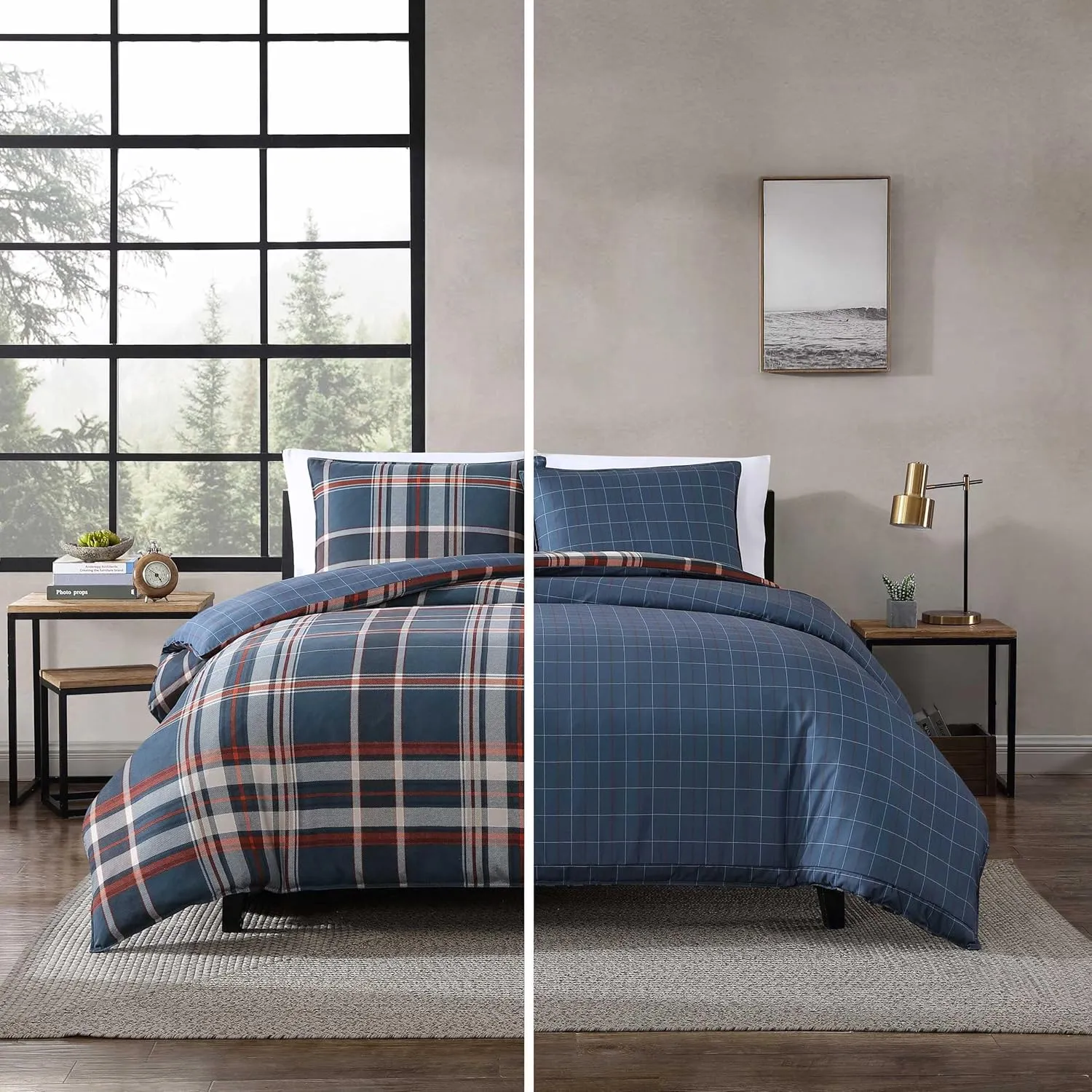 Eddie Bauer - Twin Duvet Cover, Reversible Bedding Set with Matching Shams, Cozy Home Decor (Shasta Lake Navy, Twin)