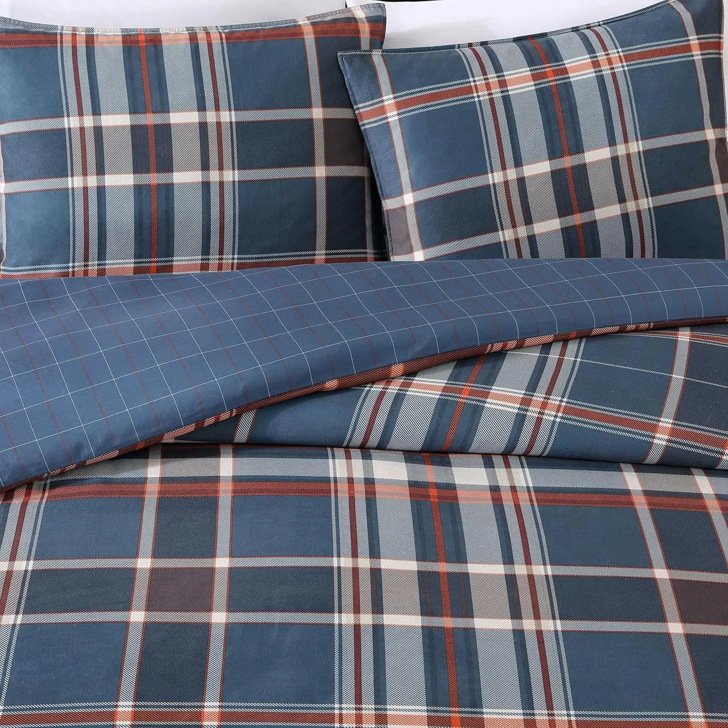 Eddie Bauer - Twin Duvet Cover, Reversible Bedding Set with Matching Shams, Cozy Home Decor (Shasta Lake Navy, Twin)