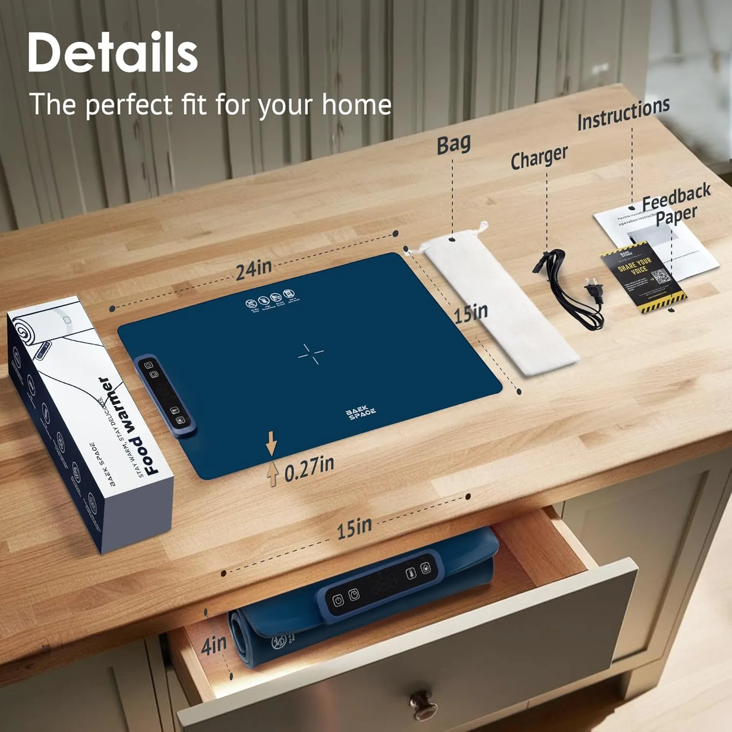 Electric Warming Tray - Portable Silicone Heating Mat for Food, Full Surface Heating with 5 Temperature Setting