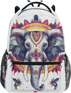 Elephant Portrait Mandala School Kids Backpack for Boys Girls Laptop Backpack Lightweight Travel Bag for Women Men
