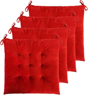 ELFJOY 4 Pack Chair Cushions for Dining Chairs Chair Pads Cushion for Kitchen Office Tufted Square Seat Cushion with Ties (16" Red Velvet)