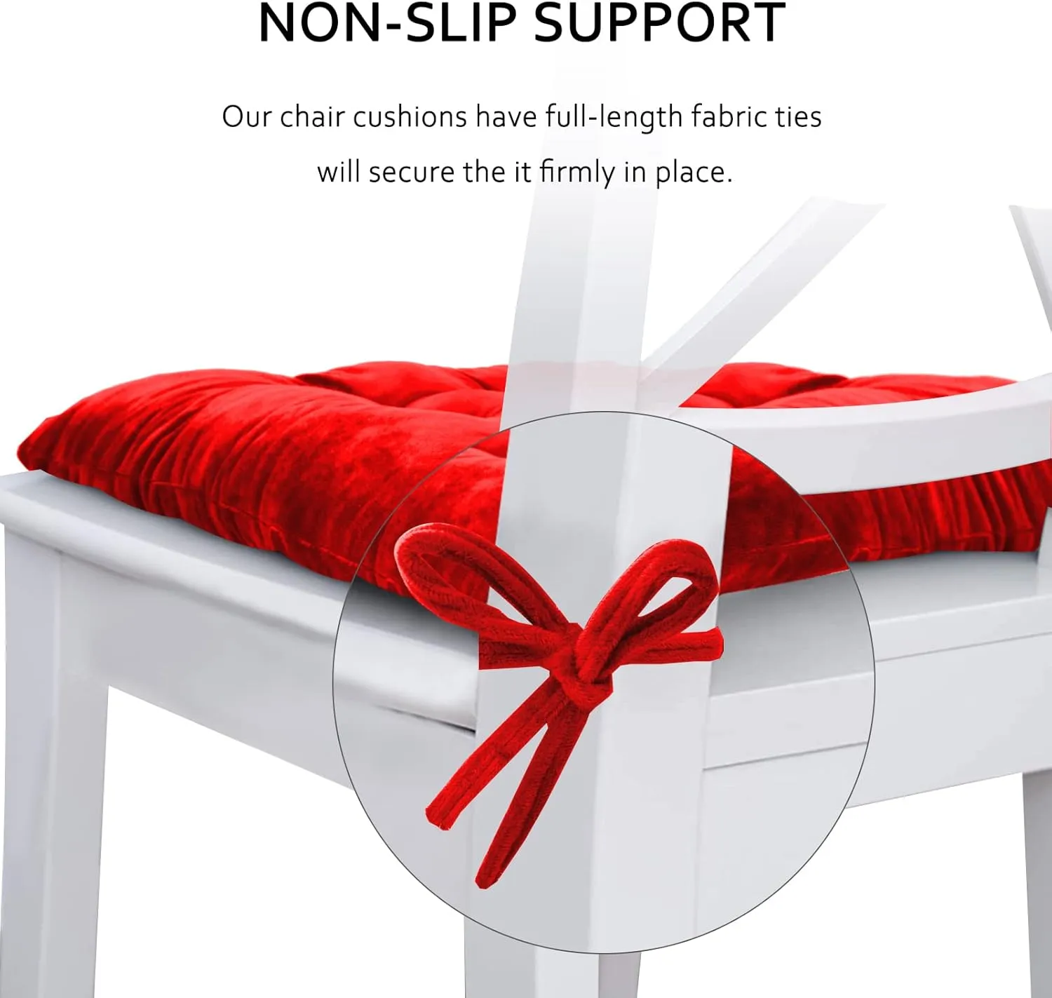 ELFJOY 4 Pack Chair Cushions for Dining Chairs Chair Pads Cushion for Kitchen Office Tufted Square Seat Cushion with Ties (16" Red Velvet)