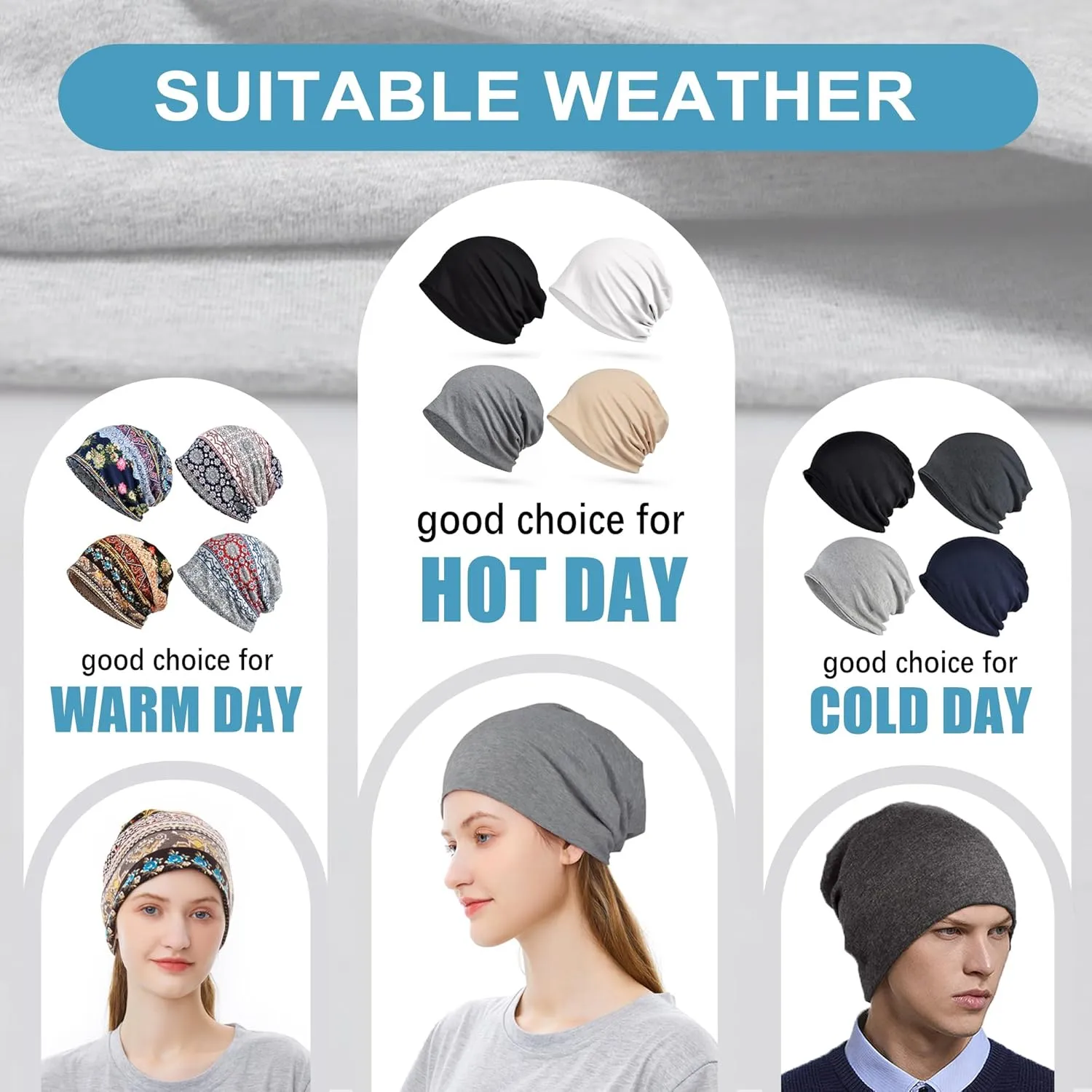 ELLEWIN Cotton Slouchy Beanie Hip-Hop Soft Lightweight Running Beanie Adult Skull Hats Cap for Men Women
