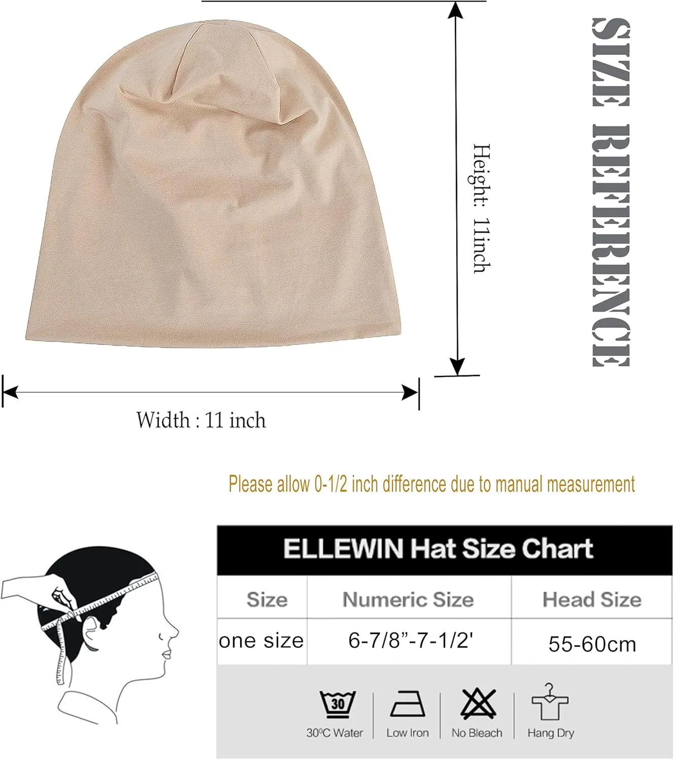 ELLEWIN Cotton Slouchy Beanie Hip-Hop Soft Lightweight Running Beanie Adult Skull Hats Cap for Men Women