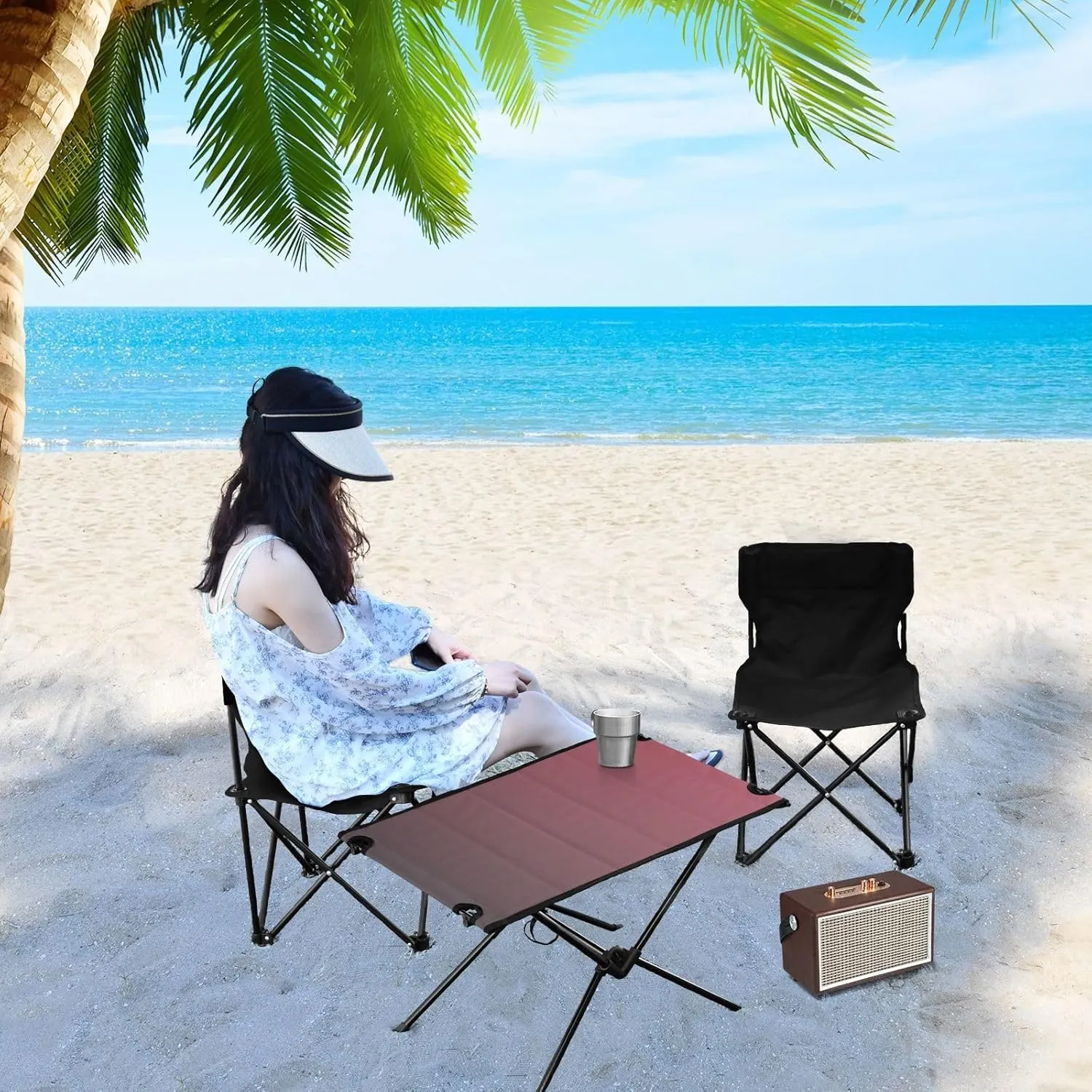 Emelivor Black Red Gradient Folding Camping Table Portable Beach Table with Carry Bag Small Camping Side Table for Camping Fishing Picnic Garden Outdoor