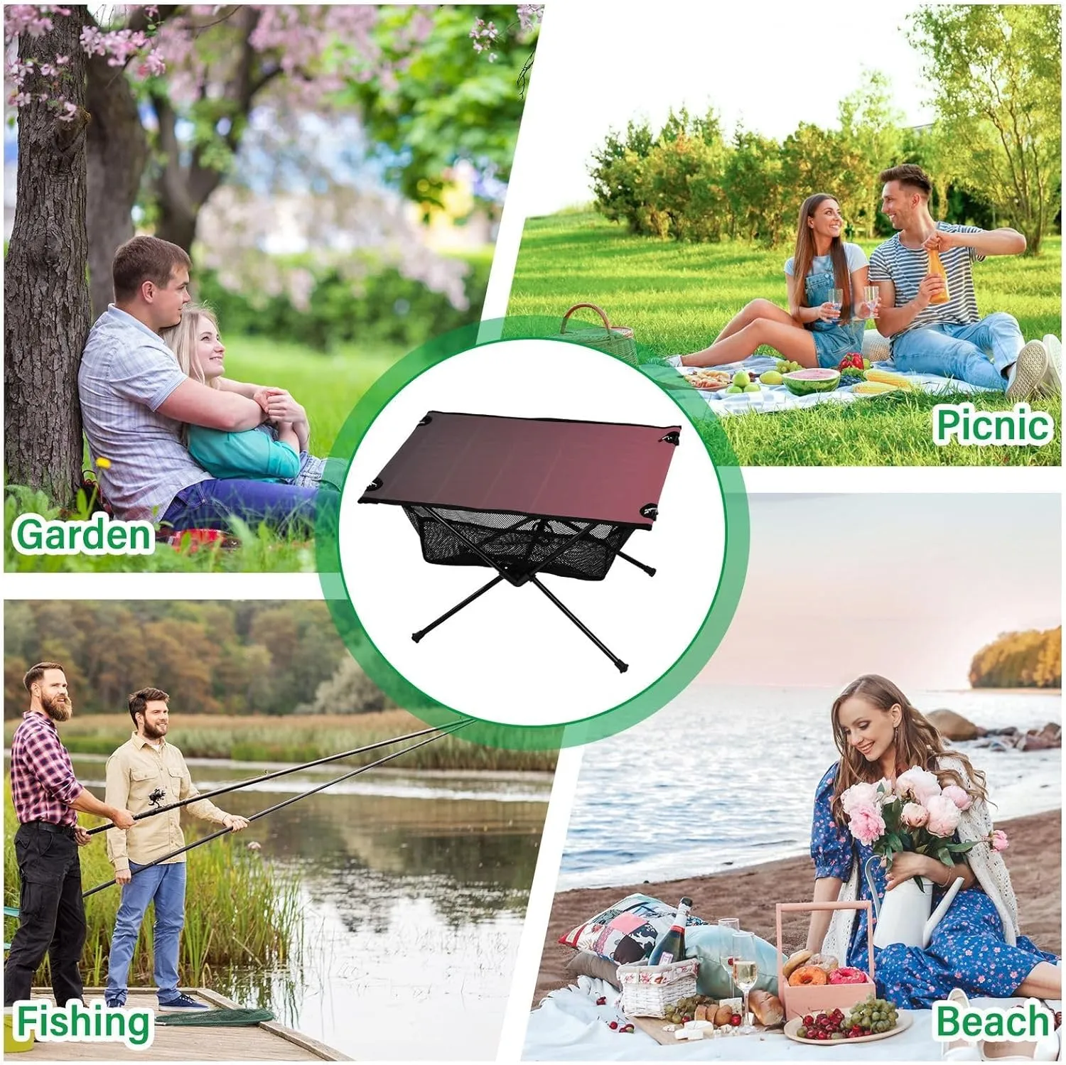 Emelivor Black Red Gradient Folding Camping Table Portable Beach Table with Carry Bag Small Camping Side Table for Camping Fishing Picnic Garden Outdoor
