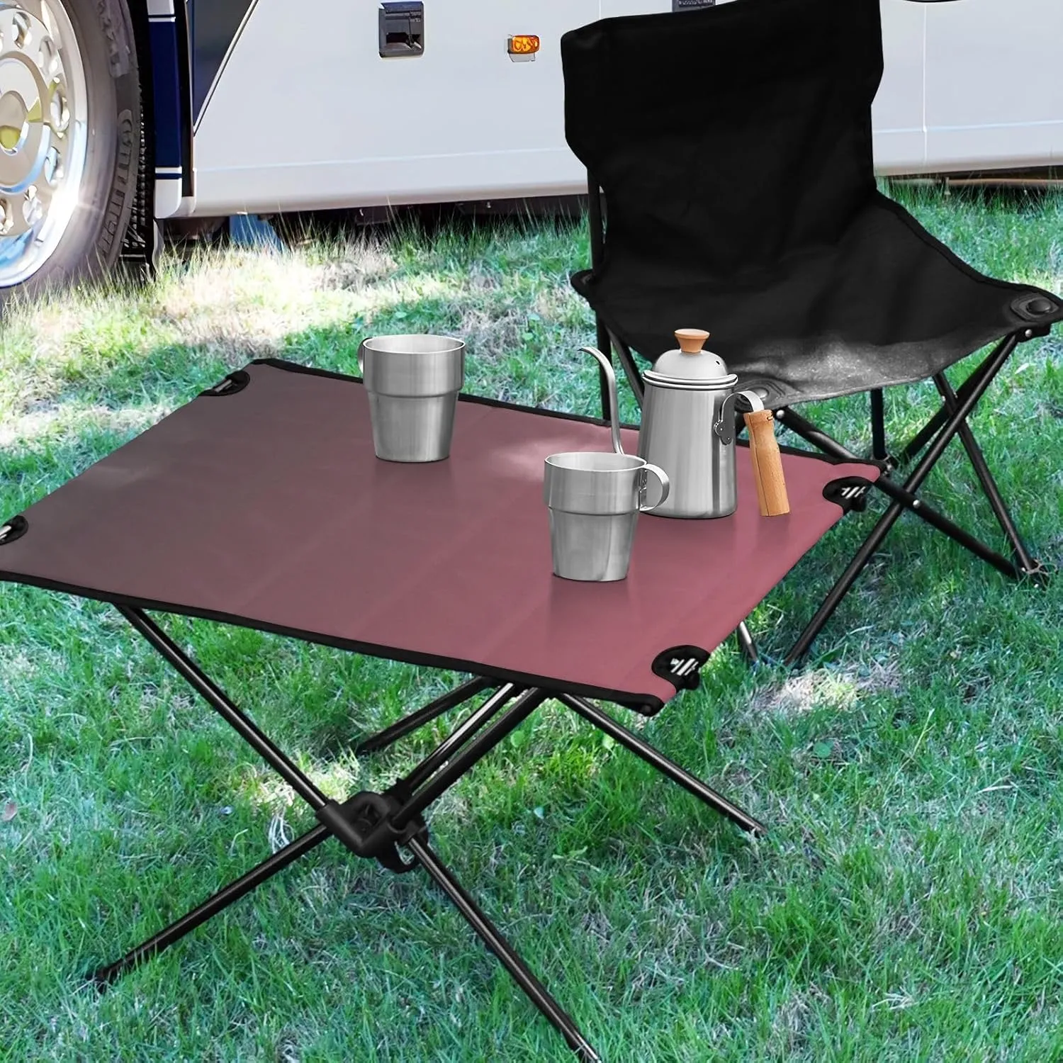 Emelivor Black Red Gradient Folding Camping Table Portable Beach Table with Carry Bag Small Camping Side Table for Camping Fishing Picnic Garden Outdoor