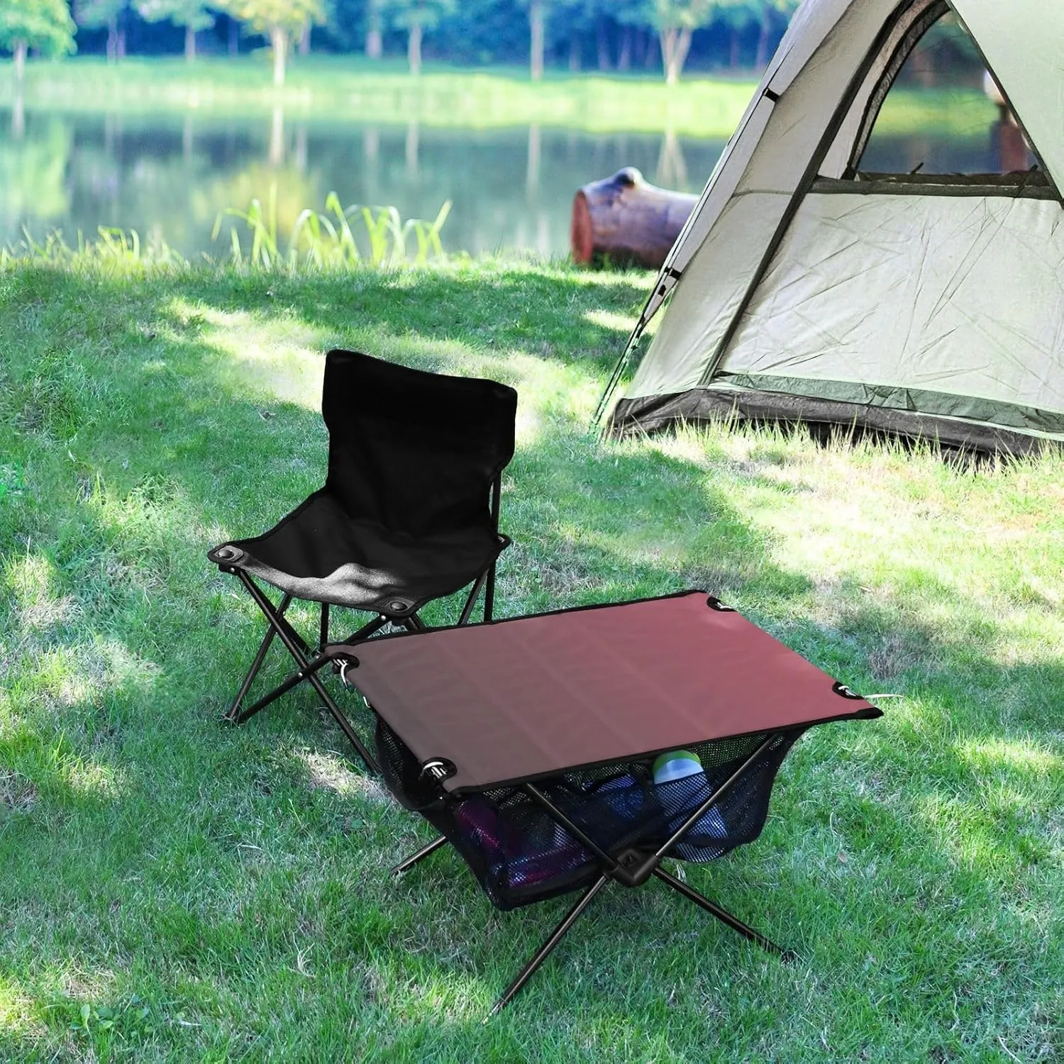 Emelivor Black Red Gradient Folding Camping Table Portable Beach Table with Carry Bag Small Camping Side Table for Camping Fishing Picnic Garden Outdoor