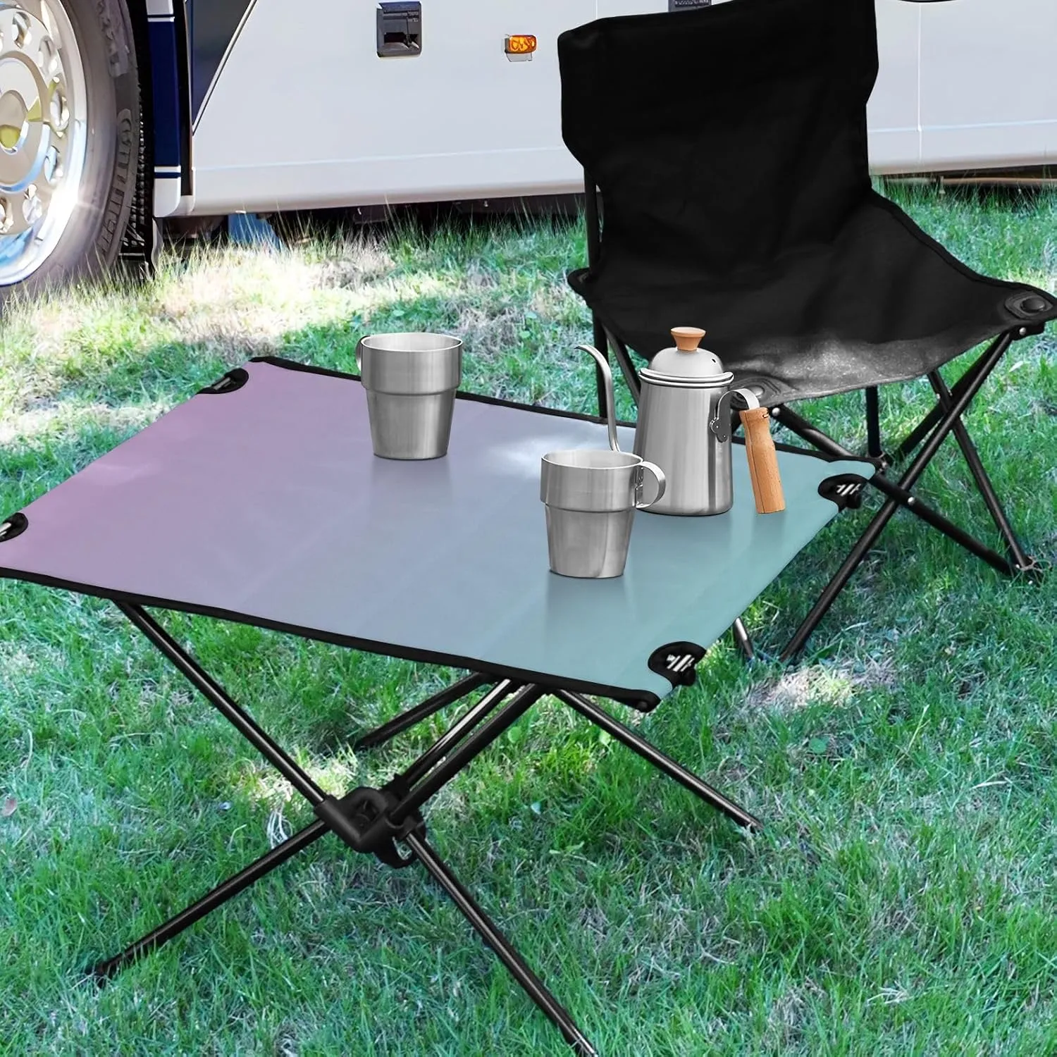 Emelivor Blue Gradient Folding Camping Table Portable Beach Table with Carry Bag Small Camp Tables for Camping Fishing Picnic Garden Outdoor