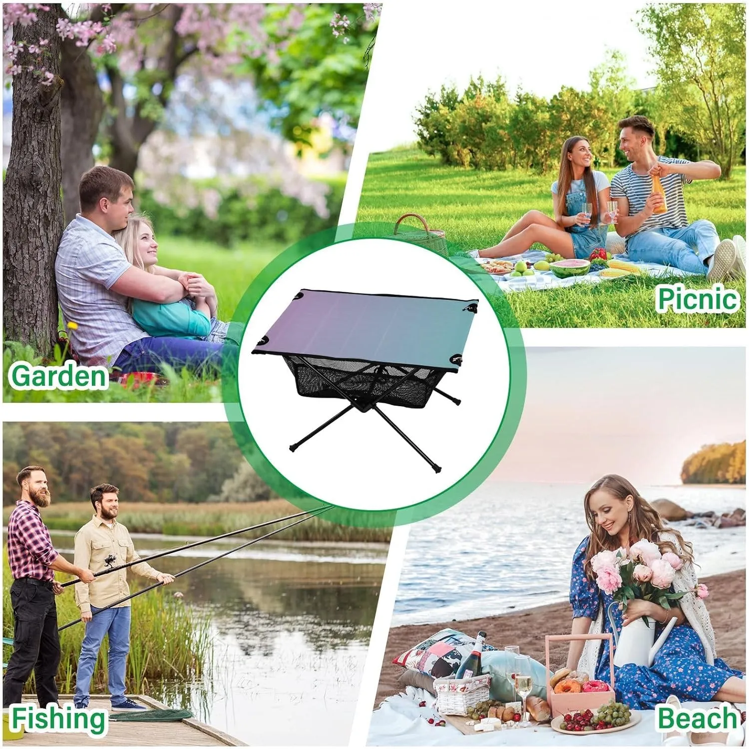 Emelivor Blue Gradient Folding Camping Table Portable Beach Table with Carry Bag Small Camp Tables for Camping Fishing Picnic Garden Outdoor