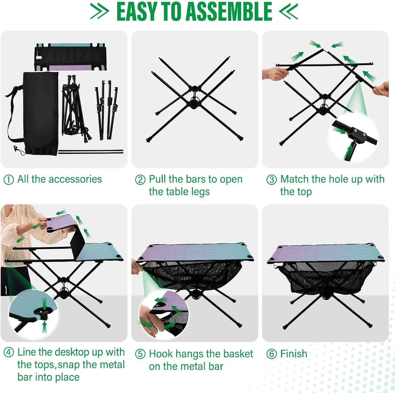 Emelivor Blue Gradient Folding Camping Table Portable Beach Table with Carry Bag Small Camp Tables for Camping Fishing Picnic Garden Outdoor