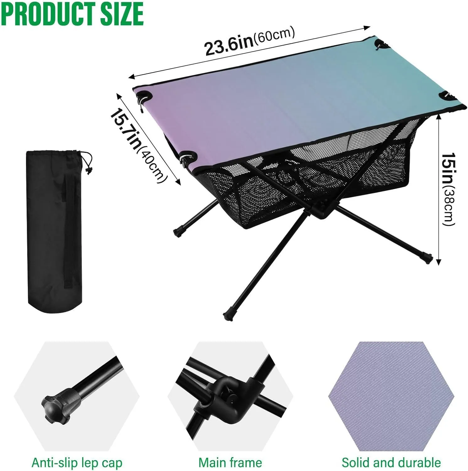 Emelivor Blue Gradient Folding Camping Table Portable Beach Table with Carry Bag Small Camp Tables for Camping Fishing Picnic Garden Outdoor