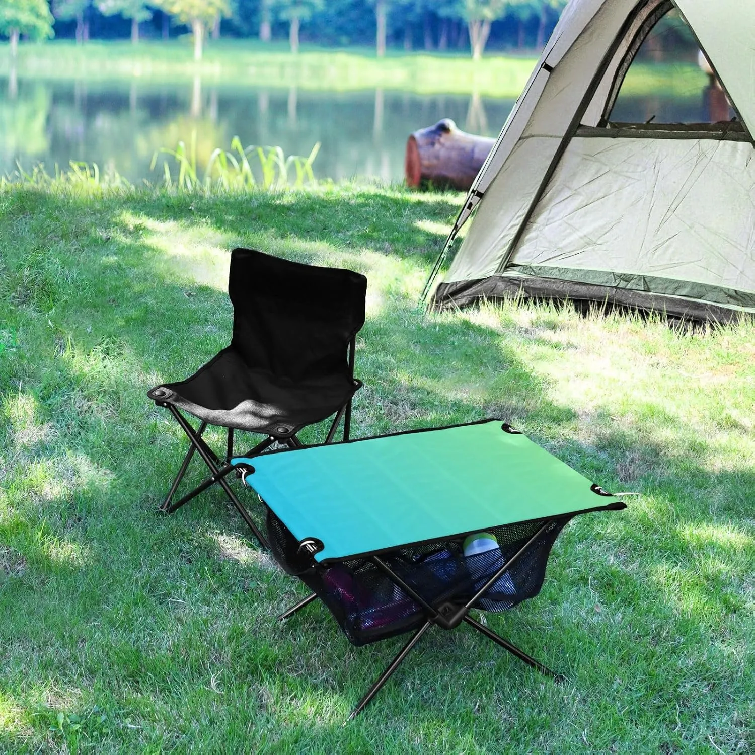 Emelivor Blue Gradient Folding Camping Table Portable Beach Table with Carry Bag Small Foldable Table for Picnic Outdoor Fishing Camping Travel