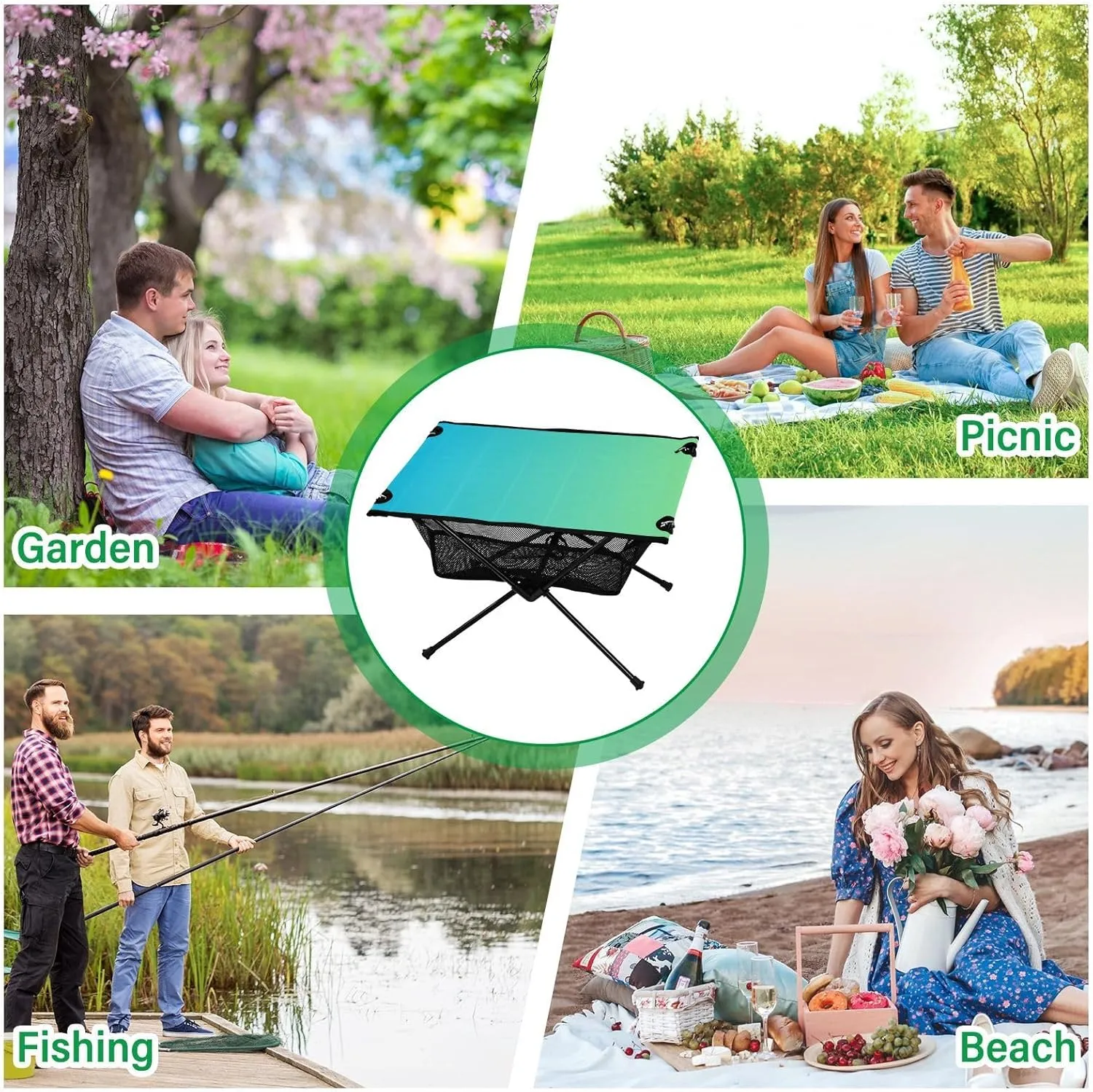 Emelivor Blue Gradient Folding Camping Table Portable Beach Table with Carry Bag Small Foldable Table for Picnic Outdoor Fishing Camping Travel