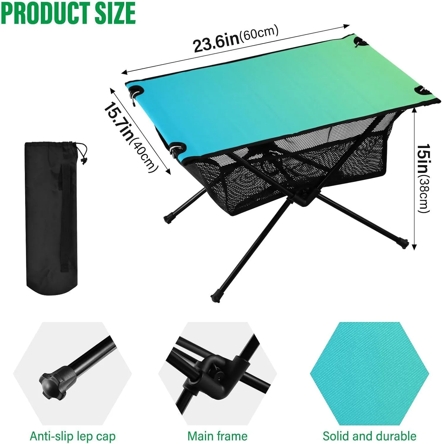 Emelivor Blue Gradient Folding Camping Table Portable Beach Table with Carry Bag Small Foldable Table for Picnic Outdoor Fishing Camping Travel