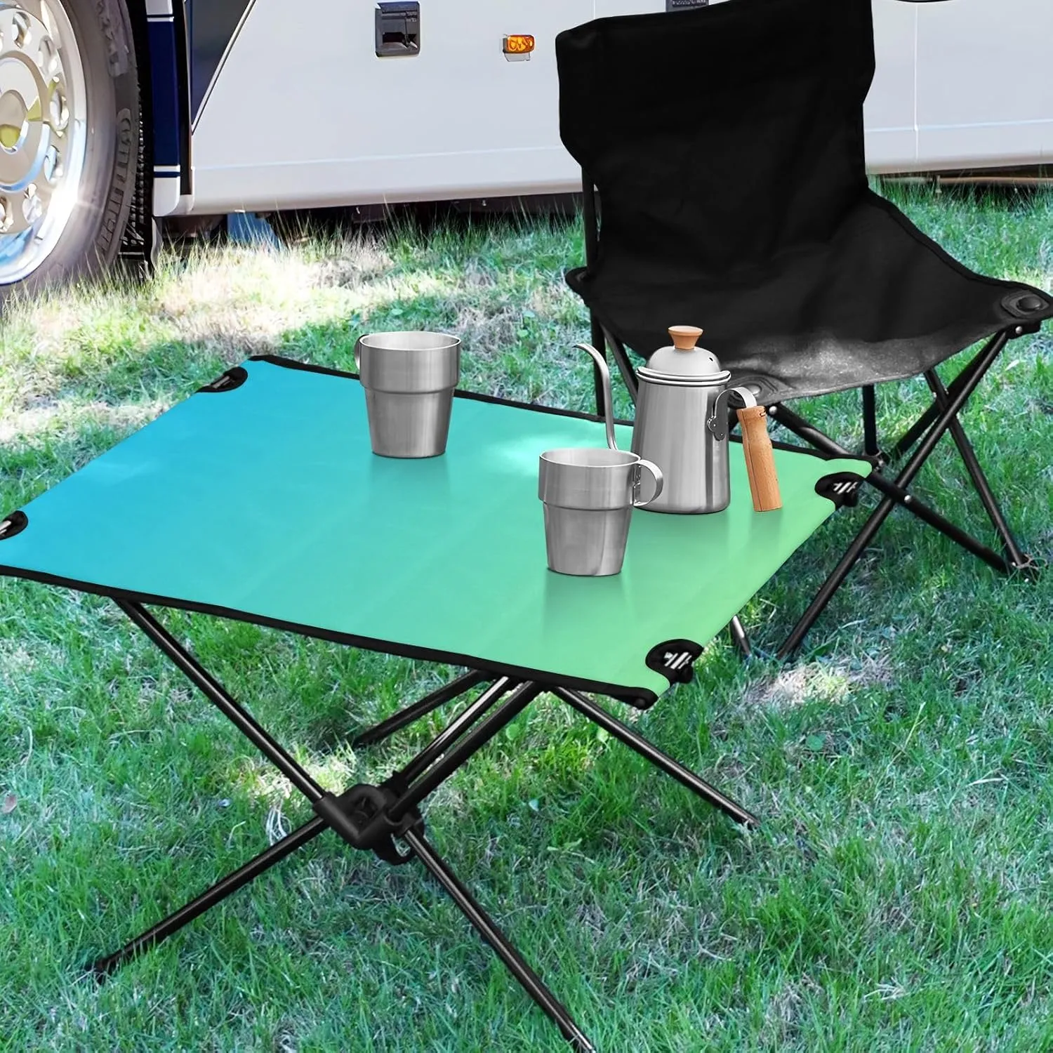 Emelivor Blue Gradient Folding Camping Table Portable Beach Table with Carry Bag Small Foldable Table for Picnic Outdoor Fishing Camping Travel