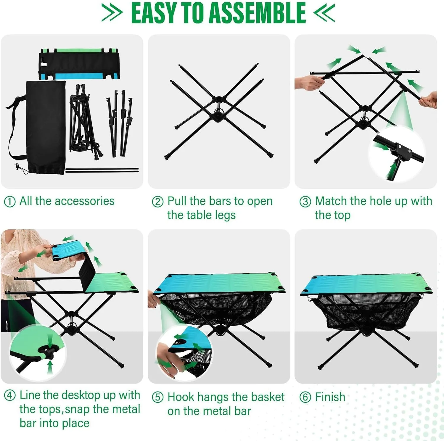 Emelivor Blue Gradient Folding Camping Table Portable Beach Table with Carry Bag Small Foldable Table for Picnic Outdoor Fishing Camping Travel