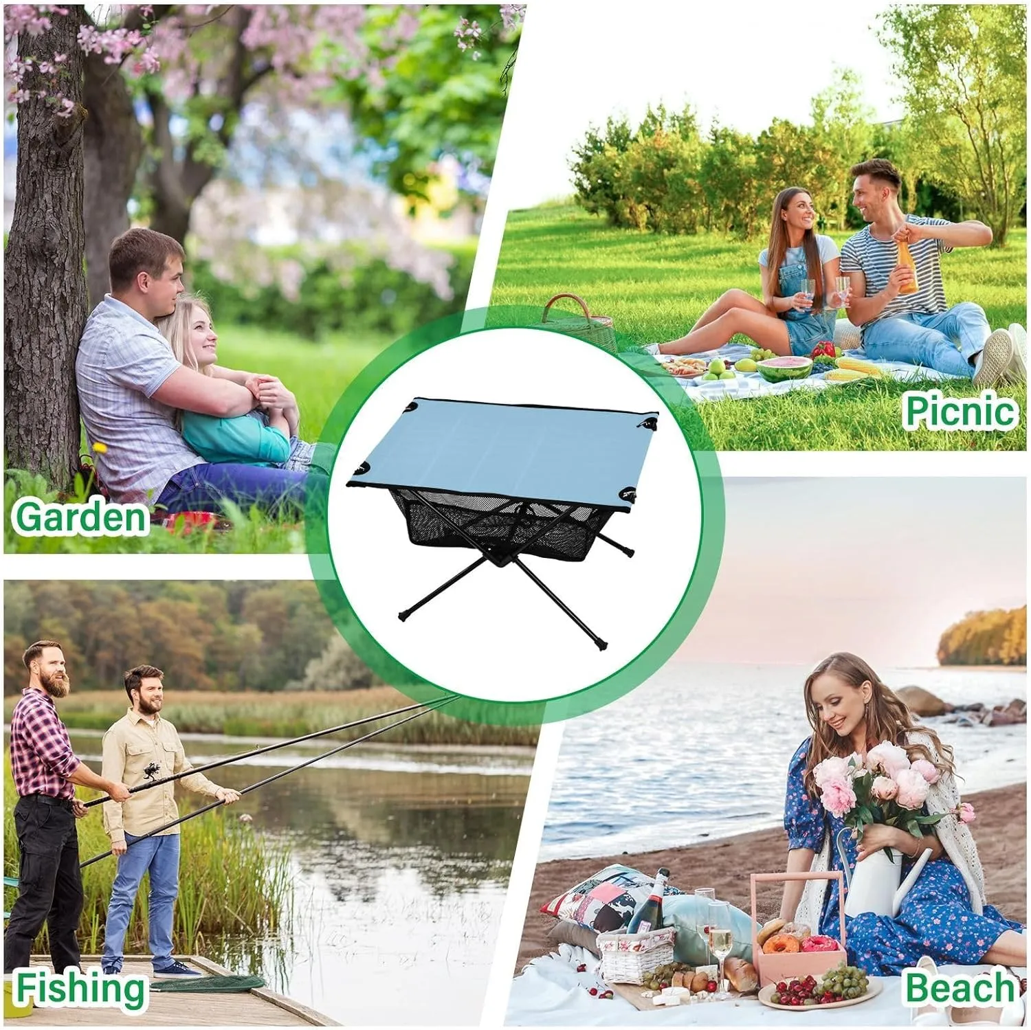Emelivor Light Blue Folding Camping Table Portable Beach Table with Carry Bag Small Camp Table for Camping Picnic Garden Fishing Hiking