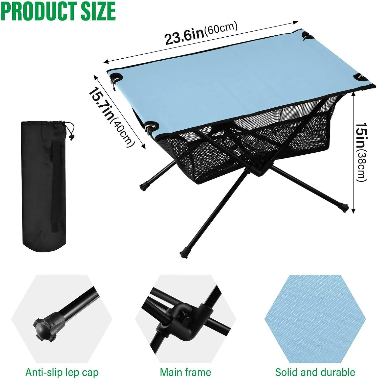 Emelivor Light Blue Folding Camping Table Portable Beach Table with Carry Bag Small Camp Table for Camping Picnic Garden Fishing Hiking