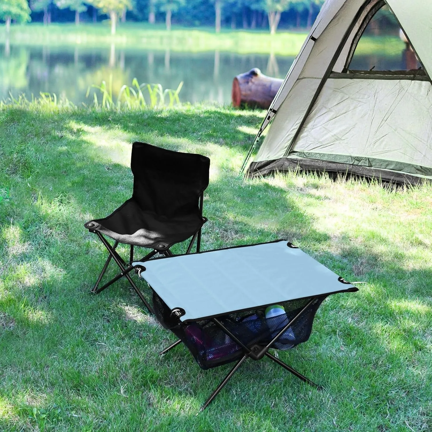 Emelivor Light Blue Folding Camping Table Portable Beach Table with Carry Bag Small Camp Table for Camping Picnic Garden Fishing Hiking
