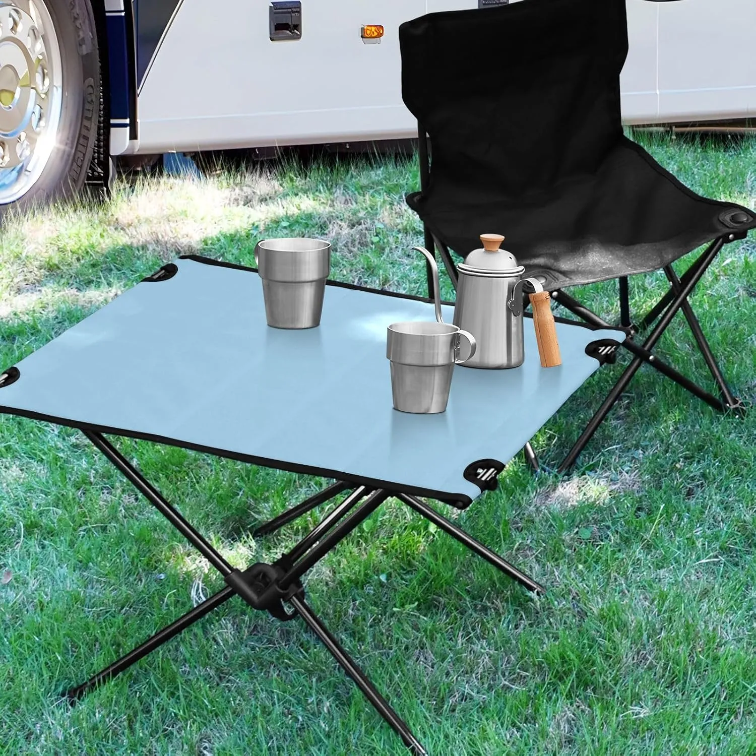 Emelivor Light Blue Folding Camping Table Portable Beach Table with Carry Bag Small Camp Table for Camping Picnic Garden Fishing Hiking
