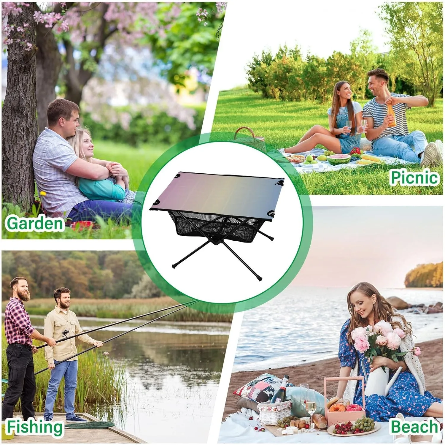 Emelivor Pink Blue Gradient Folding Camping Table Portable Beach Table with Carry Bag Small Camp Tables for Camping Picnic Garden Fishing Hiking