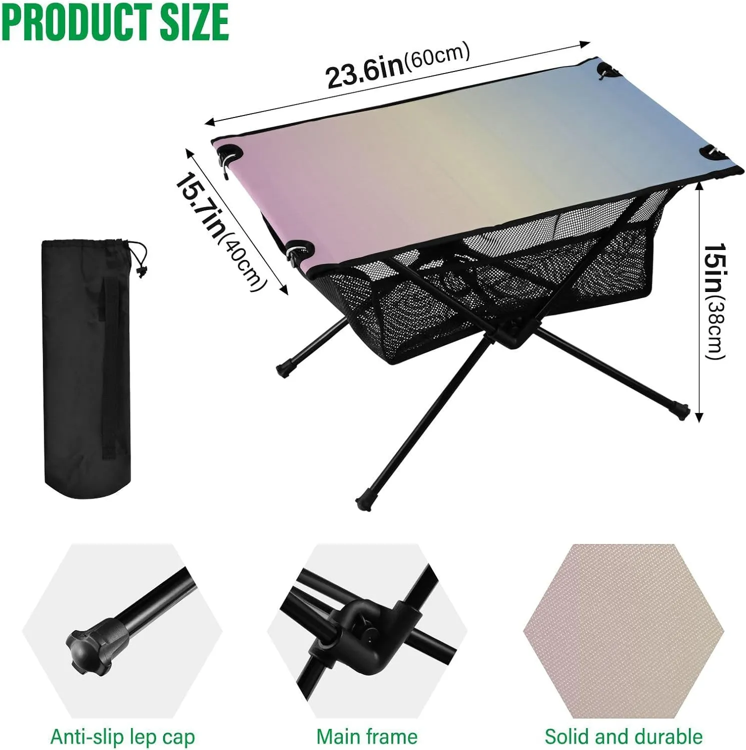 Emelivor Pink Blue Gradient Folding Camping Table Portable Beach Table with Carry Bag Small Camp Tables for Camping Picnic Garden Fishing Hiking