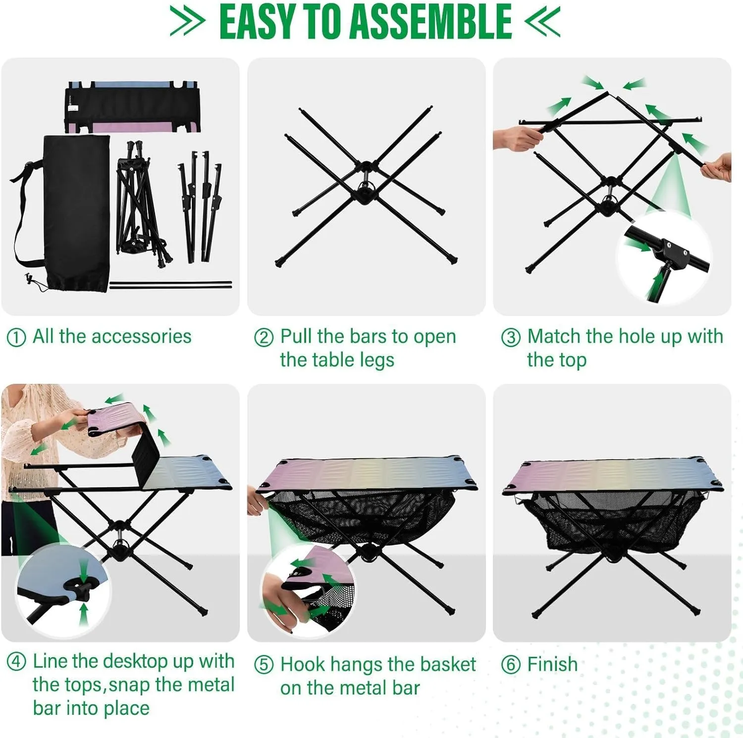 Emelivor Pink Blue Gradient Folding Camping Table Portable Beach Table with Carry Bag Small Camp Tables for Camping Picnic Garden Fishing Hiking