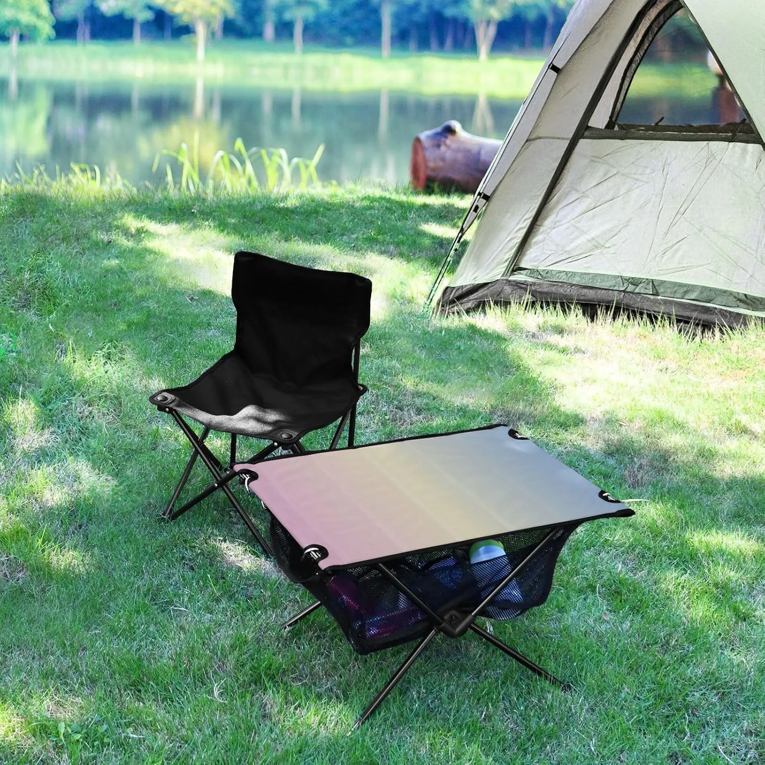 Emelivor Pink Blue Gradient Folding Camping Table Portable Beach Table with Carry Bag Small Camp Tables for Camping Picnic Garden Fishing Hiking