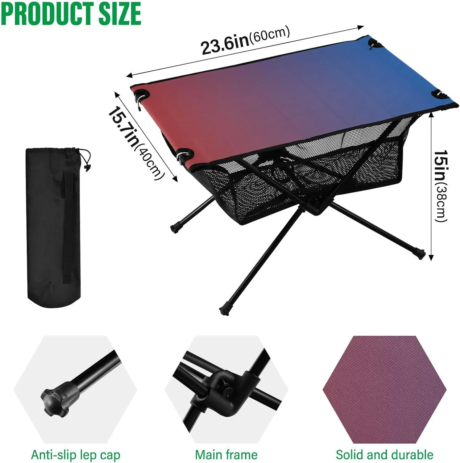 Emelivor Red Blue Gradient Folding Camping Table Portable Beach Table with Carry Bag Small Foldable Table for Camping Outdoor Picnic Travel Cooking