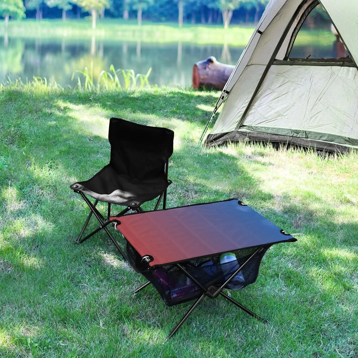 Emelivor Red Blue Gradient Folding Camping Table Portable Beach Table with Carry Bag Small Foldable Table for Camping Outdoor Picnic Travel Cooking