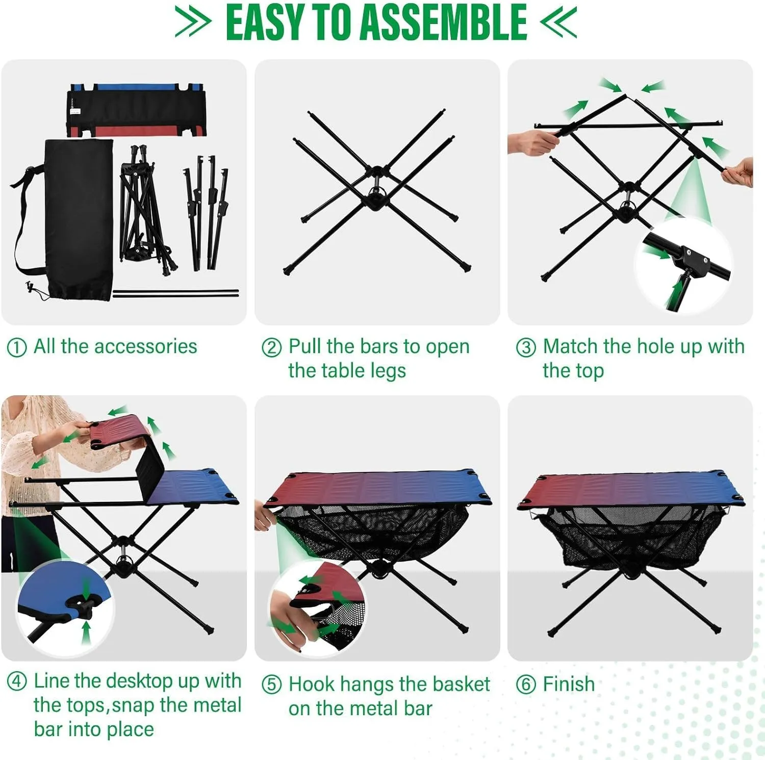 Emelivor Red Blue Gradient Folding Camping Table Portable Beach Table with Carry Bag Small Foldable Table for Camping Outdoor Picnic Travel Cooking