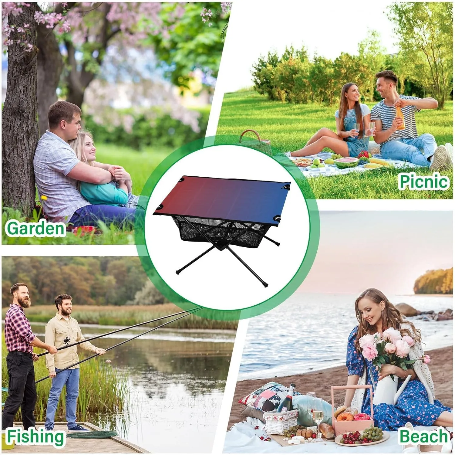 Emelivor Red Blue Gradient Folding Camping Table Portable Beach Table with Carry Bag Small Foldable Table for Camping Outdoor Picnic Travel Cooking