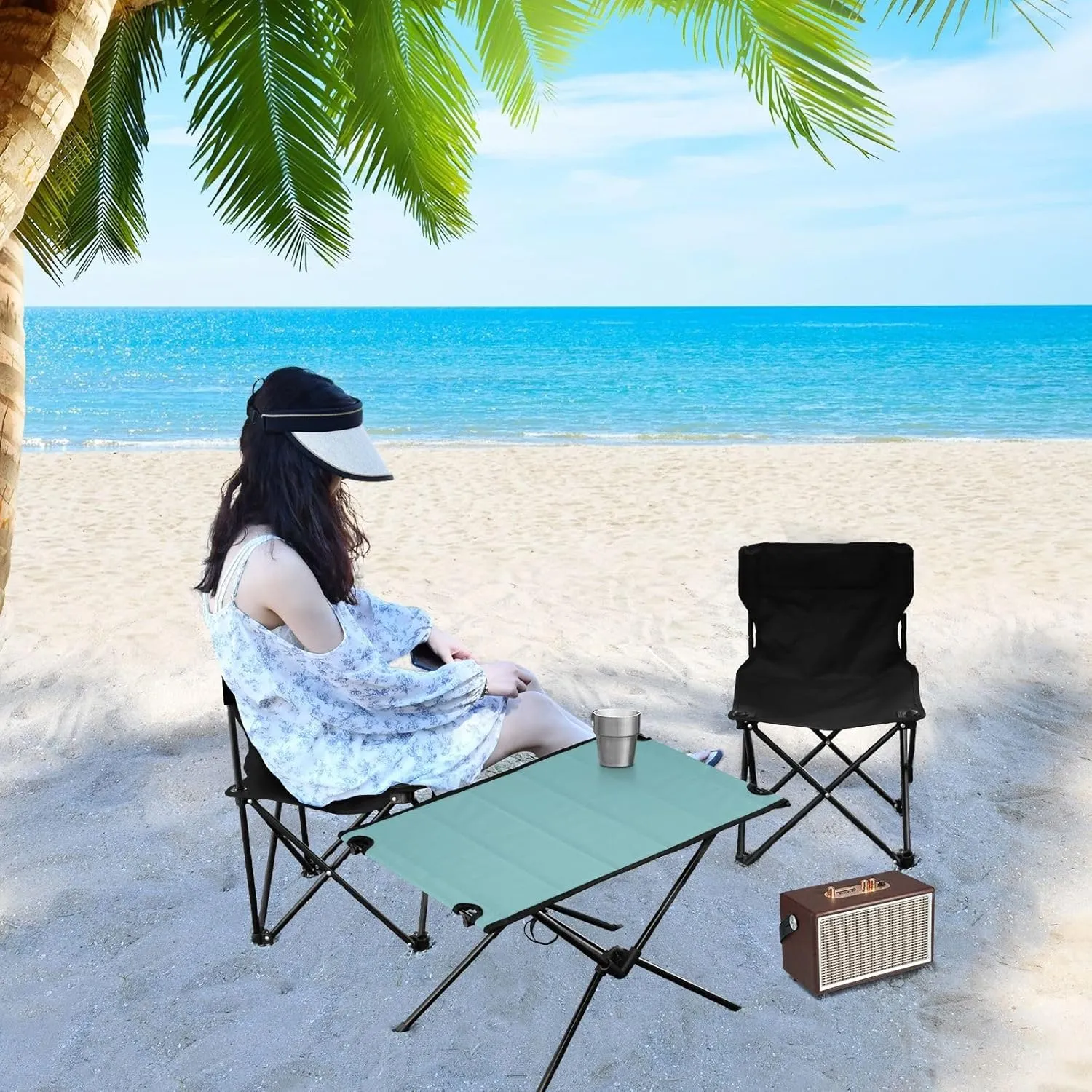 Emelivor Teal Folding Camping Table Portable Beach Table with Carry Bag Small Foldable Table for Picnic Camping Outdoor Travel Hiking