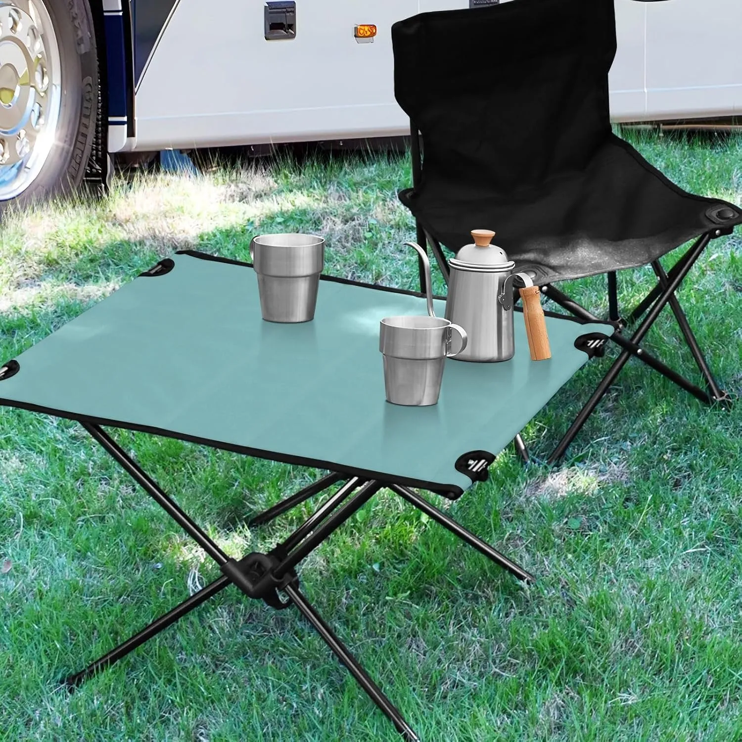 Emelivor Teal Folding Camping Table Portable Beach Table with Carry Bag Small Foldable Table for Picnic Camping Outdoor Travel Hiking