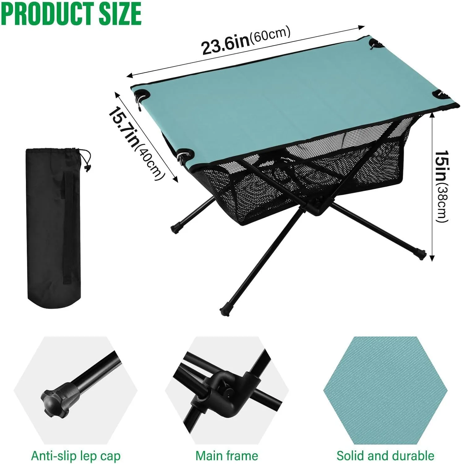 Emelivor Teal Folding Camping Table Portable Beach Table with Carry Bag Small Foldable Table for Picnic Camping Outdoor Travel Hiking