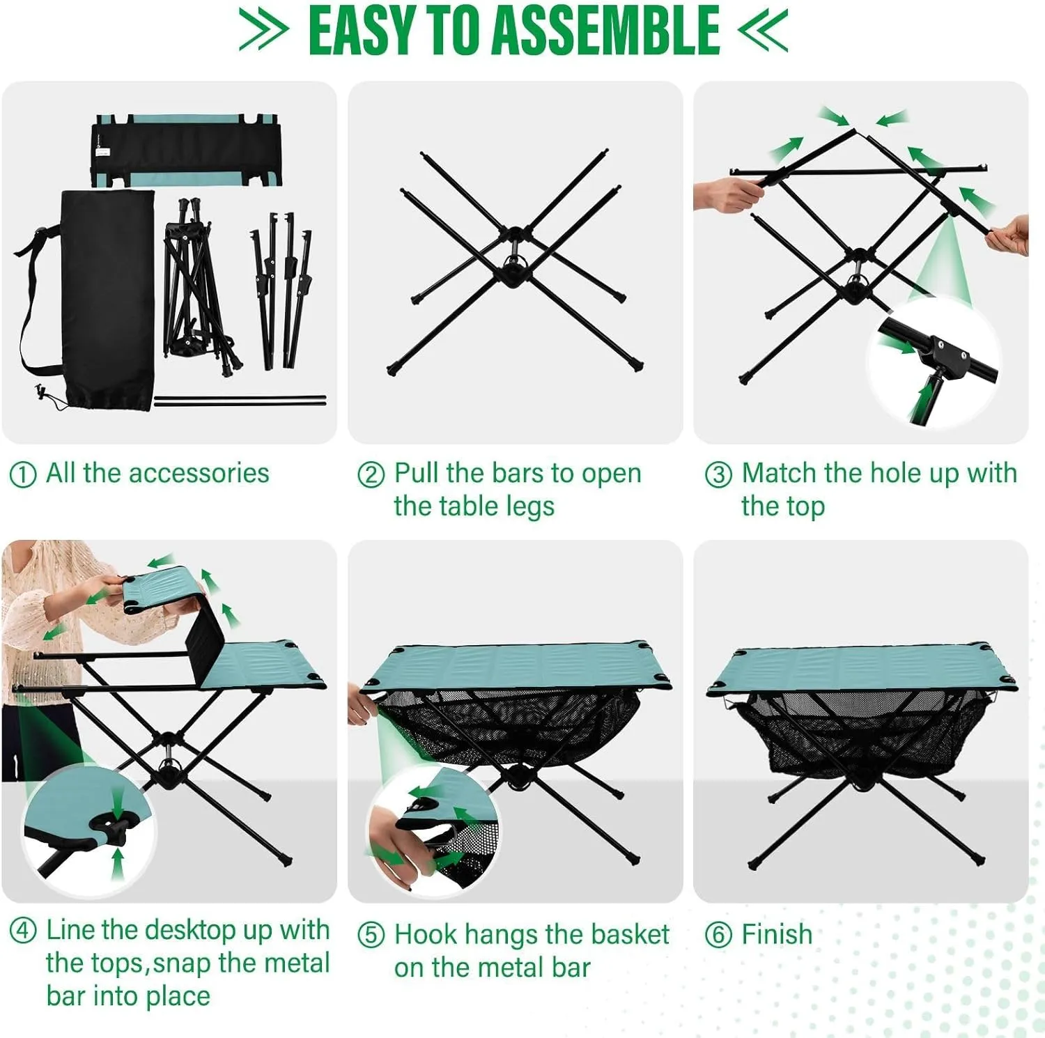 Emelivor Teal Folding Camping Table Portable Beach Table with Carry Bag Small Foldable Table for Picnic Camping Outdoor Travel Hiking