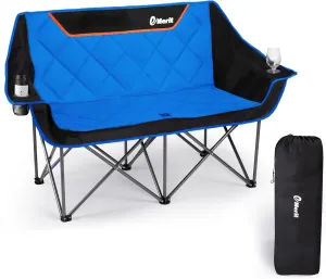 EMERIT Oversized Double Duo Camping Chair Folding Camping Loveseat 2 Person Camping Couch Heavy Duty Lawn Chairs for Outside with Padded Seats & Armrests-Support 650LBS