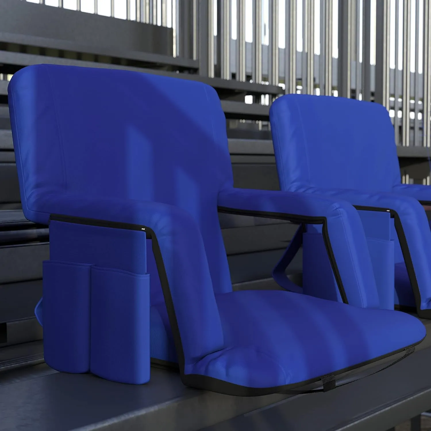 EMMA   OLIVER Portable Stadium Chair with Armrests, Reclining Padded Back & Seat, Lightweight Metal Frame & Backpack Straps, Storage Pockets