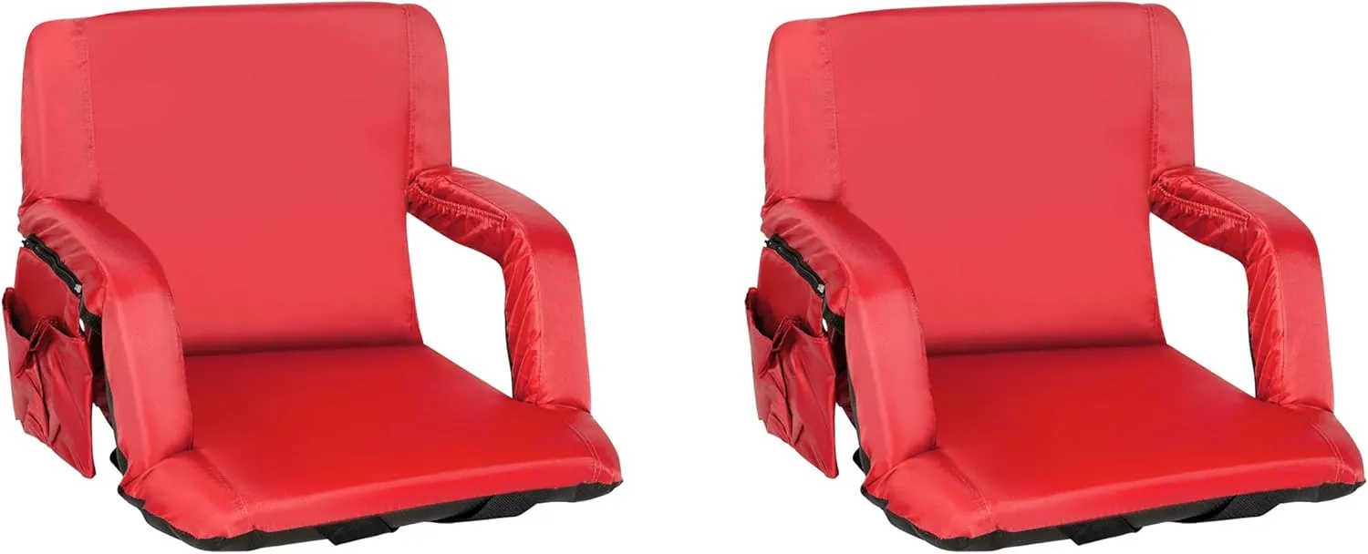 EMMA   OLIVER Portable Stadium Chair with Armrests, Reclining Padded Back & Seat, Lightweight Metal Frame & Backpack Straps, Storage Pockets
