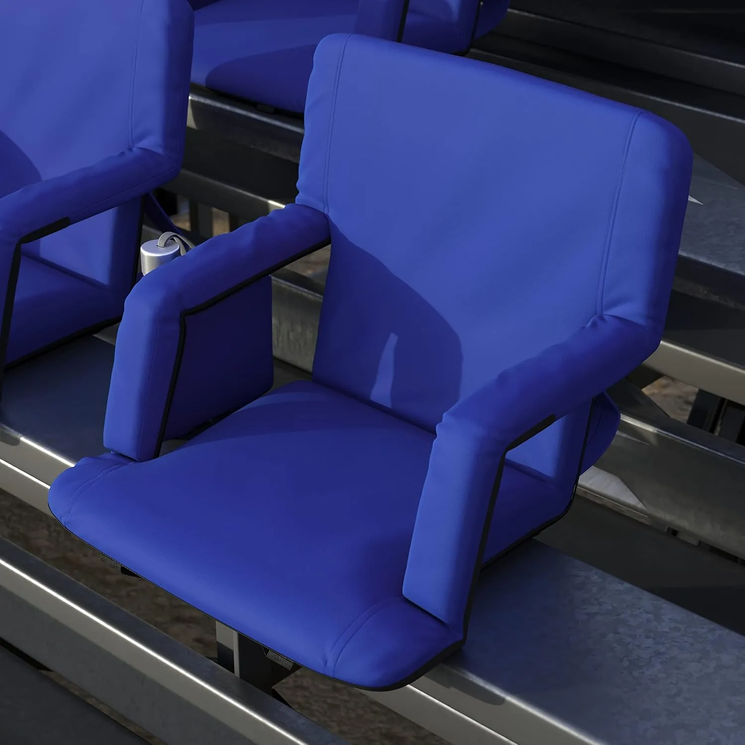 EMMA   OLIVER Portable Stadium Chair with Armrests, Reclining Padded Back & Seat, Lightweight Metal Frame & Backpack Straps, Storage Pockets