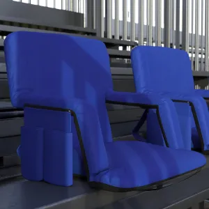 EMMA   OLIVER Portable Stadium Chair with Armrests, Reclining Padded Back & Seat, Lightweight Metal Frame & Backpack Straps, Storage Pockets