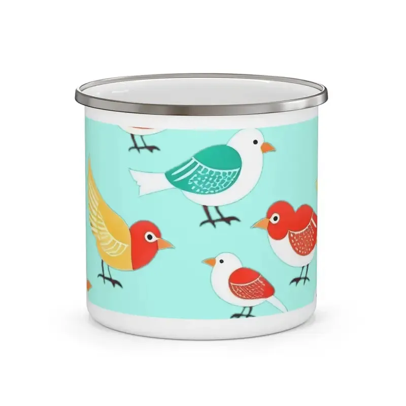 Enamel Camping Mug with Birds for Outdoor Fun