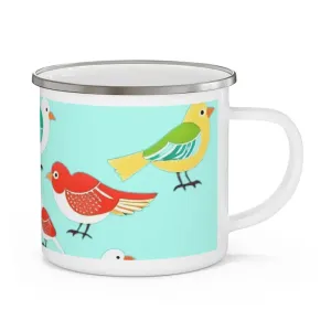 Enamel Camping Mug with Birds for Outdoor Fun