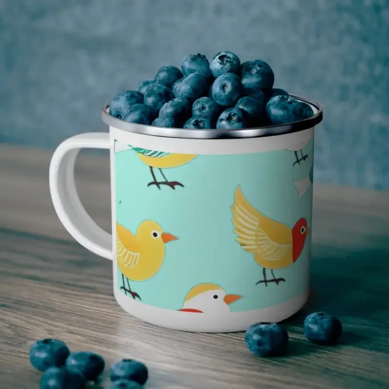 Enamel Camping Mug with Birds for Outdoor Fun