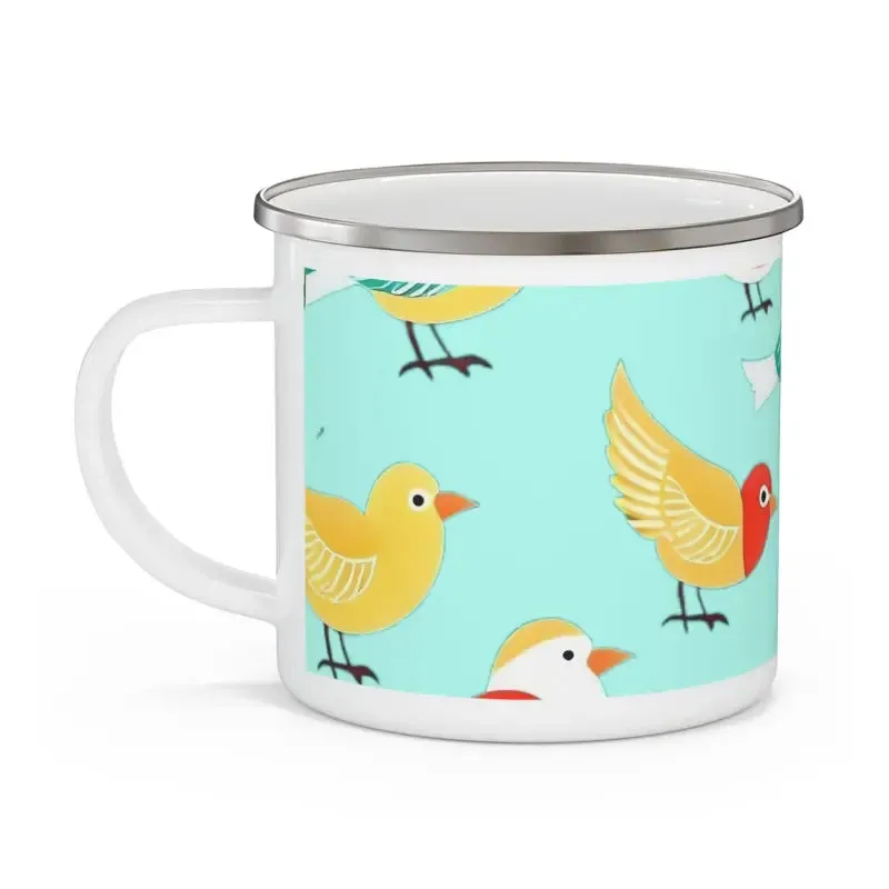 Enamel Camping Mug with Birds for Outdoor Fun