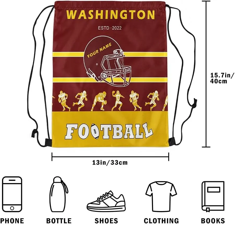 Erosebridal Customized 13 x 15.7 Football Drawstring Backpack,American Football Drawstring Bag for Men,Red Yellow Sports Draw String Back Bag,Rugby City Team String Backpack